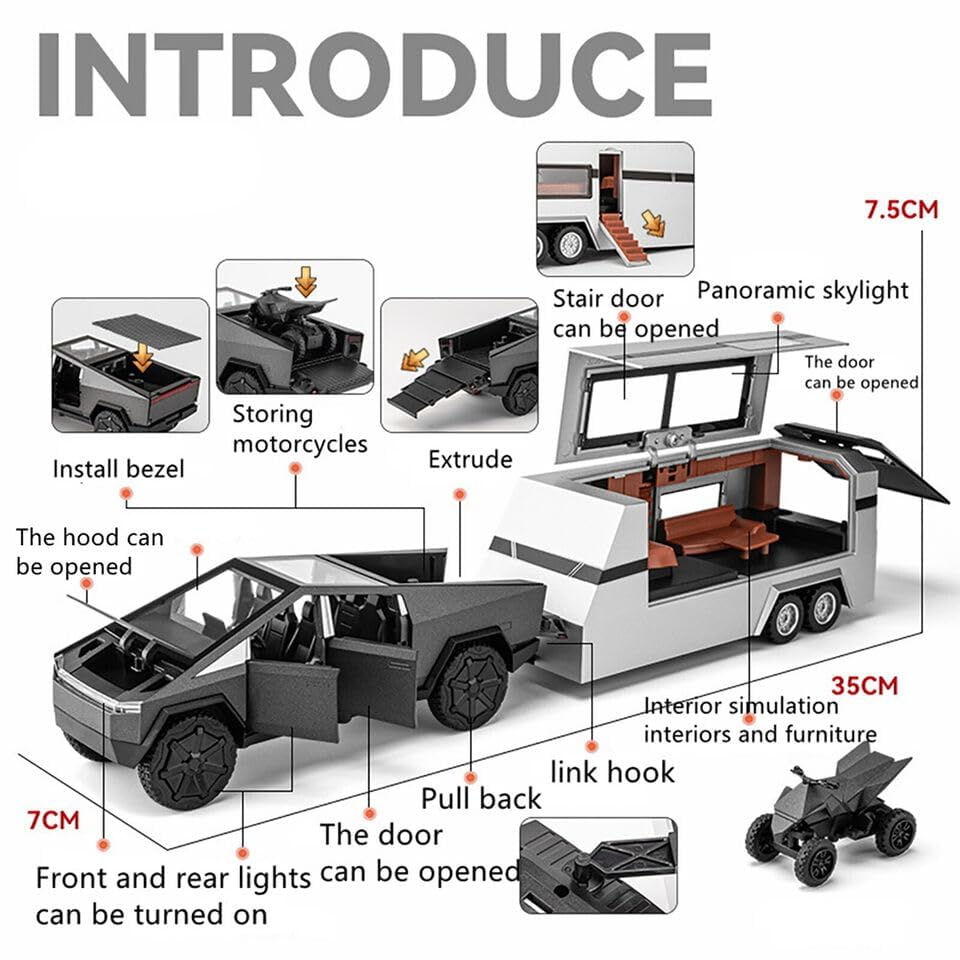 Tesla Cyber truck Toy With Pickup Trailer